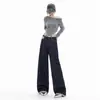Pantalones de pierna ancha nuevos para otoño/invierno 2026 transfronterizos, mezclilla de retazos a rayas, color original, estilo otoño, jeans de tiro medio para mujer, corte holgado, elásticos