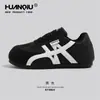 Zapatillas Deportivas de Cuero con Bloques de Color, Puntera Redonda, Estilo Alemán, Zapatos de Forrest Gump, Transpirables para Verano, Planas, Moda, para el Trabajo, Casuales