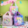 Nova bolsa de mão de pelúcia bordada com desenho, bolsa de ombro fofa para meninas, crianças, bolsa mensageira Unicorn Girl em estoque