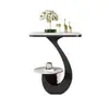 Mesa auxiliar moderna de pizarra de lujo ligero, mesa de café pequeña para sala de estar y balcón, mesa redonda de doble capa, mesa de rincón para sofá, gabinete lateral, estante de almacenamiento para entrada
