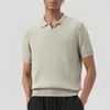 Camisa Polo de Punto Jacquard Acanalado Cuello en V para Hombre Transfronteriza, Cuello de Gaviota Retro Manga Corta Blanca para Hombre