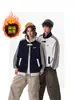 Chaqueta de Béisbol a Rayas Bloque de Color para Hombres y Mujeres, Estilo Universitario Americano de Otoño, Sudadera Limpia con Cremallera y Cuello Alto