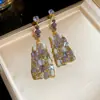 Pendientes de Flor con Zirconia Incrustada de Diamante Morado Estilo Corte Europeo y Americano, Pendientes de Lujo Ligero y Gama Alta, Pendientes Versátiles Retro al por Mayor