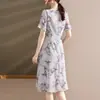 Vestido de Chiffon Floral para Mãe Jovem para Mulheres 2026 Nova Moda de Verão Estiloso Vestido Petite que Cobre a Barriga