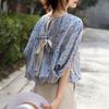2026 Nueva Moda de Verano Estilo Europeo Refrescante Camiseta con Mangas Murciélago y Espalda con Lazo