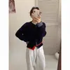 Atmósfera Navideña de Año Nuevo Moda Estilo Coreano Cárdigan Rojo de Punto para Mujer Otoño Invierno Manga Larga Sensación Relajada Top Falso de Dos Piezas