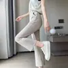 Pantalones Acampanados de Seda de Hielo para Mujer, Estilo Delgado de Verano, Nuevo Modelo 2026, Pantalones Drapeados Petite, Pantalones Acampanados de Traje Cropped Adelgazantes