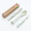 Paja de trigo tres en uno cuchillo y tenedor cuchara portátil para el hogar cuchara de plástico Tenedor trigo juego de cubiertos para comida occidental al por mayor