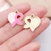 Accesorios para Joyería de Aleación con Goteo de Aceite DIY Pulsera con Colgante de Mariposa Rosa Corazón Cinta Llavero Encanto Concienciación sobre el Cáncer de Mama