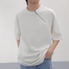 Camiseta de moda primavera-verano 2023, cuello redondo blanco, manga corta, diseño de nicho, cremallera, media manga, para hombre