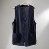 Linho natural respirável verão masculino estilo chinês vintage fivela v-neck solto linho colete colete jaqueta