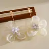 Pendientes de Hilo de Nieve con Flor de Perla Transfronterizos Europeos y Americanos, Pendientes Simples, Dulces y Elegantes, Pendientes de Nicho de Gama Alta para Mujer