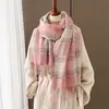 Estilo Coreano Puntos de Colores Cuadros Imitación Cachemir Cálido Chal de Invierno Moda Otoño Invierno Versátil para el Trabajo Calentador de Cuello Bufanda con Borlas