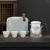 Conjunto de Chá Kung Fu de Viagem Bule de Chá de Vidro Xícara de Chá Bolsa Portátil Xícara Rápida de Cerâmica Outdoor Uma Panela Três Copos