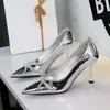 6316-A5 Zapatos de Tacón Alto Estilo Europeo y Americano con Punta Fina, Boca Baja, Moño, Diseño Hueco, Charol, Tacón Delgado, Zapatos sin Cordones para Mujer