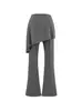 Calça Longa Estilo Doce e Picante Falsa Duas Peças com Design Único de Amarração, Calça Levemente Flare para Mulheres, Estilo Verão, Calça Elástica Slim-Fit Que Te Deixa Mais Magra