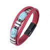 Pulsera de Cuero Azul Turquesa de Alta Gama, Joyería de Pulsera de Acero Inoxidable y Cuero Multicapa, Pulsera para Hombre, Joyería de Mano de Nicho para Mujer