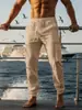 Pantalones jogger casual de lino para hombre de talla grande, transpirables, de color liso, con cordón y múltiples bolsillos, de diseño transfronterizo europeo y americano, para primavera-verano, sitio web independiente