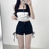 Estilo Puro Deseo Pantalones Cortos Ultra Cortos para Mujer 2024 Nuevo Primavera/Verano Cintura Alta Adelgazantes Sexys Chica Caliente Cordón Pantalones Cortos