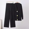 Cross Europe 2026 Nuevo Conjunto de Moda Primavera y Otoño Nuevo Cárdigan con Botones de Cobre Top + Pantalones Casuales Conjunto de Dos Piezas