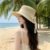 Chapéu de Palha Estilo Francês de Topo Plano para Verão Feminino, Chapéu de Sol de Palha Trançado de Aba Larga, Chapéu de Sol Grande para Circunferência da Cabeça para Férias na Praia