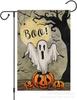 Nova Bandeira de Jardim de Halloween com Borda Cruzada Bat Abóbora Gato Preto Feriado Pátio Ao Ar Livre Linho Bandeira Dupla Face