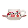 Conjunto de Xícara e Pires de Cerâmica com Padrão Floral Quatro Estações, Xícara para Latte Art, Lembrança Personalizada, Xícara de Cerâmica Floral Portátil
