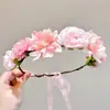 Primavera e Verão 24 Novo Celebridade da Internet Guirlanda Artificial Fotografia Infantil Teng Círculo Adorno de Cabeça Super Fada Mori Rosa Grampo de Cabelo Faixa de Cabelo