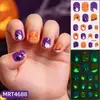 Pegatinas de calabaza Halloween que brillan en la oscuridad transfronterizas, en stock, diseño de fantasma de dibujos animados, película para esmalte de uñas, pegatinas de arte de uñas impermeables para niños