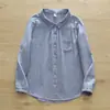 Venta Directa de Fábrica Algodón Puro Holgada Color Sólido Cuello Solapa Plisada Doble Capa Hilo de Algodón Camisa de Mujer Primavera y Otoño Camisa de Mujer de Manga Larga