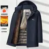 Casaco de inverno de algodão masculino, de origem direta, para meia-idade e idosos, com forro de fleece, espessado, capuz removível e acolchoamento de algodão quente, modelo M2561