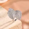 Anillo de hoja exagerado estilo europeo y americano, moda nicho de alta gama, anillo abierto ajustable de diamantes completos para mujer, versátil