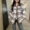 Chaqueta de lana a cuadros estilo americano con cremallera para mujer, otoño e invierno, nueva chaqueta holgada informal que combina con todo, con solapa, top de moda