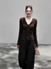Nuevo Top de Punto para Mujer Otoño Estilo Coreano Encaje Texturizado Adorno de Encaje Solapa Lazo Corte Ajustado