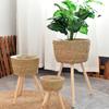 Cesta de Flores de Estilo Nórdico para Sala de Estar Flor Ratán Maceta Balcón Estante para Flores Cesta de Paja Tejida Adornos Maceta de Madera Maceta Flor