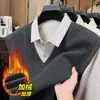 Comercio Exterior Transfronterizo Venta al por Mayor Chaleco de Punto para Hombre Mezcla de Lana Forro Polar Otoño Cuello en V Casual Suéter Cardigan Chaleco