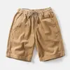 Bermudas de Trabalho Masculinas de Verão, Calças Retas Largas de Veludo Cotelê no Joelho, Cintura Elástica, Calças de Comprimento Médio, Moda Vintage Estilo Americano