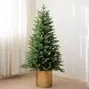 Árbol de Navidad nevado 100% PE de 60 cm/90 cm, decoración de escritorio para el hogar, exportado a Corea, árbol de maceta de hierro nevado de PE