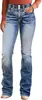 [Fábrica de Mezclilla Personalizada Odm] Vaqueros Casuales Rectos Holgados con Parche Estampado para Mujer Personalizados
