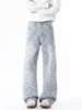Jeans a cuadros coloridos de nicho retro americano transfronterizo para hombre, pantalones rectos sueltos de pierna ancha de alta calle nuevos de primavera y otoño para hombre