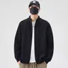 Cardigã de Tricô Suéter Masculino Outono e Inverno Novo Gola Alta Tendência Jaqueta Bonita Cor Sólida Versátil Casual Solta