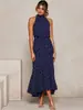 Vestido para mujer 2025 nuevo con cuello halter estampado de ondas y cordones