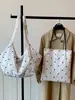 Bolsa de tela de lunares estilo coreano para mujer, nuevo modelo 2026, bolso de hombro de gran capacidad, bolso tipo cubo tote de estilo relajado y casual