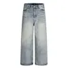 Jeans Americano Retro Lavado para Homens, Calças Tendência Hip-Hop Largas de Perna Reta Comprimento Total com Bordas Desfiadas e Calças Largas com Caimento