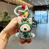 Chaveiro de Pelúcia Coelho com Top Listrado Criativo Boneca de Headgear Desenho Animado Pingente de Bolsa Coelho Pequeno
