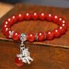 Ágata Roja Zodíaco Pulsera de Cuentas de Buda de un Círculo Sencillo Celebridad de Internet TikTok Pulsera de Moda Femenina Joyería Japonesa y Coreana para Novia