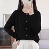 Cárdigan de punto de algodón puro con cuello redondo para mujer, con mangas raglán, diseño de un solo pecho, adecuado para primavera y otoño, corte holgado, color liso, top suéter sencillo