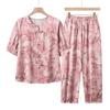 Camiseta de Verano de Manga Media para Mamá Traje Casual para Mujeres de Mediana Edad y Mayores Talla Grande Look Adelgazante Top Moda Conjunto de Dos Piezas