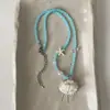 Collar de Concha de Estrella de Mar con Cuentas de Cristal Azul para Mujer Fresco, Dulce, Exquisito, Moderno y Versátil Cadena para el Cuello Cadena de Clavícula