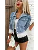 Chaqueta de mezclilla azul para mujer de talla europea y americana, con ribete de encaje, simple, elegante y versátil